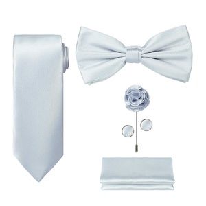 Mens 5pc Neck Tie Bow Tie Lapel Pin Cuff Links Set